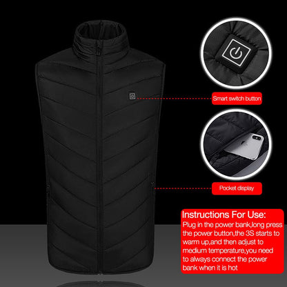 EBKCQ Heated Vest for Men Women, USB Rechargeable Heated Jacket with 3 Levels of Temperature and 9 Heating Areas, Waterproof Electric Heating Vest (L)