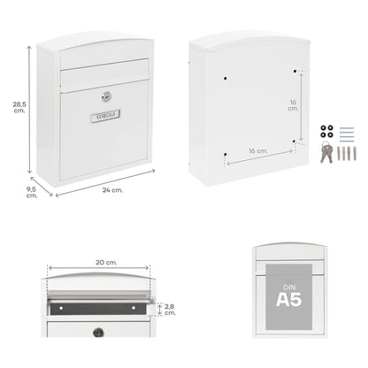 Arregui - Stainless steel mailbox, 28.5 x 24 x 9.5 cm, white.