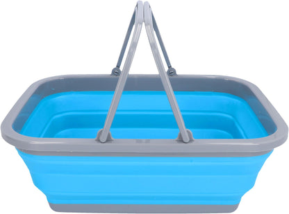 Car trend caravan basin with handle, foldable, for washing up, shopping, transport, laundry, 9 liters, camping, camping accessories, caravan, motorhome, caravan accessories, blue.