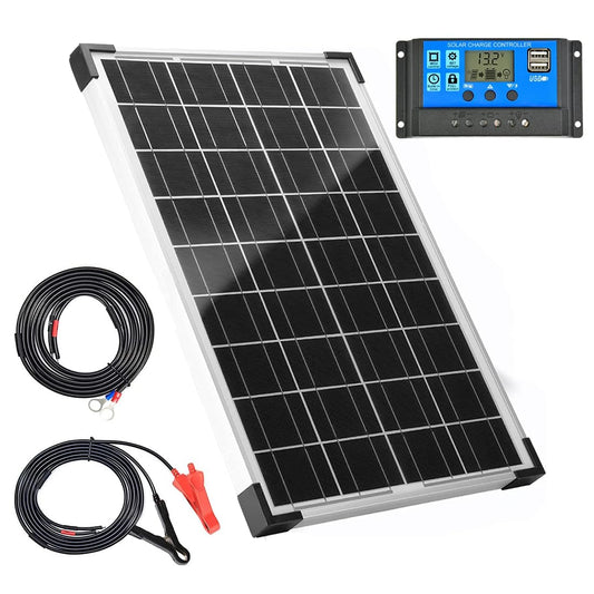 20W 12V Solar Panel Kit Battery Charger for 10A PWM Charge Controller + Extension Cable