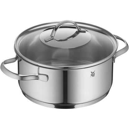 WMF Provence Plus 5-piece Induction Cookware Set, uncoated with glass lids, suitable for all types of stoves, induction pots set, without scaling, polished Cromargan stainless steel.