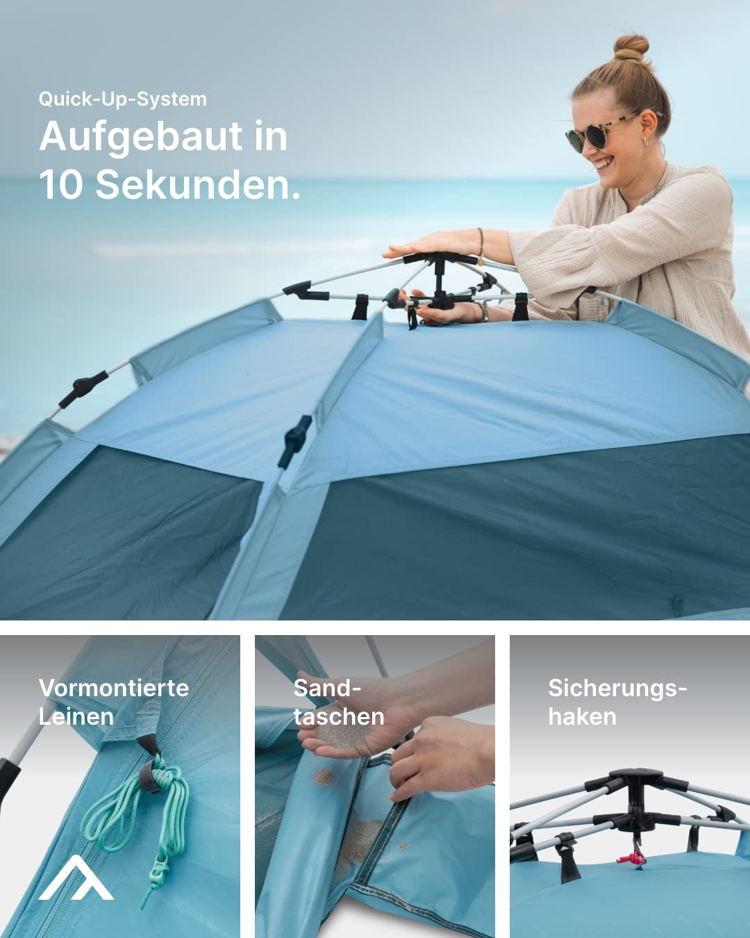 qeedo Quick Palm Beach Shelter with UV protection (UV80) & compact pack size - Lightweight, easy-to-set-up beach tent (Quick-Up System) provides sun protection & wind protection at the beach, especially for children.