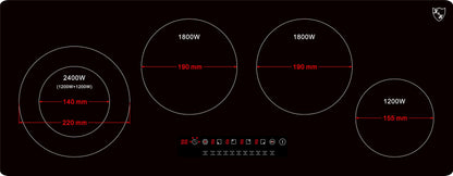K&H Glass ceramic cooktop NCH-7205x [4 zones] - Hob with 4 cooking zones - 4 plate ceramic hob - 4 individual cooking zones - High-power connection - No plug included - 90CM - 7200 Watt - 9 power levels