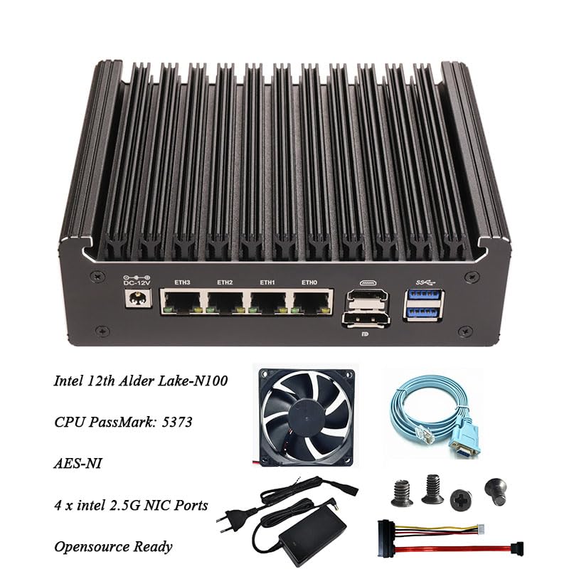 HSIPC Alder Lake N100 Quad Core Firewall Micro Appliance, Mini PC, Nano Computer, Router with 32G RAM 512G SSD, 4*i226-V RJ45 Port AES-NI