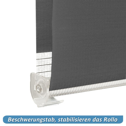 Bobodeco double roller blind clampfix without drilling Duo blinds for windows with clamp carrier, window blind translucent & blackout wall mounting privacy- anthracite B110 x H120cm (fabric width 106cm)