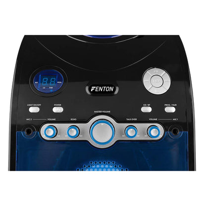 Fenton SBS20B Karaoke system with 2 microphones, CD PLUS G-player, kids karaoke machine with Bluetooth and built-in speaker, LED lighting, AV OUT, radio for kids - Black.