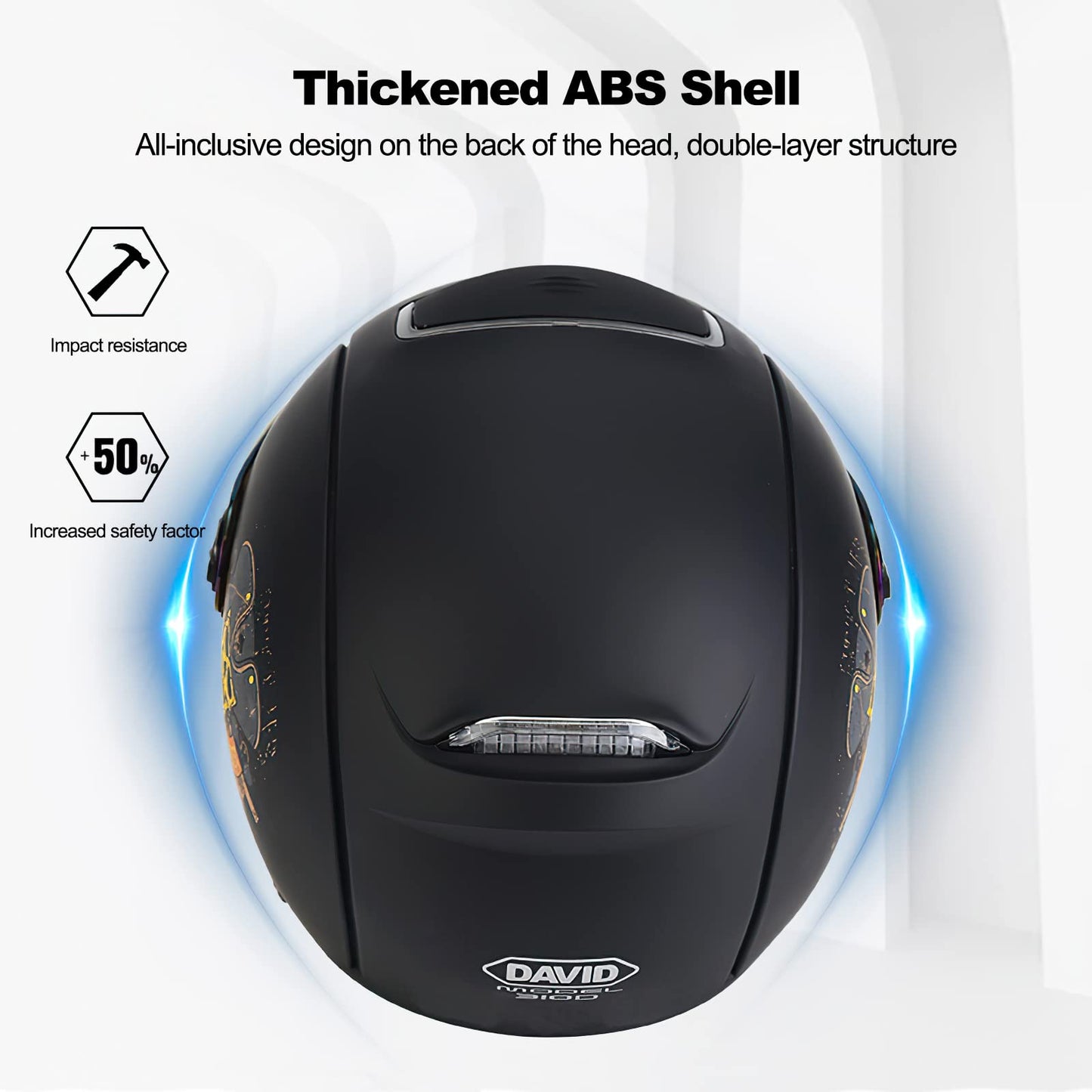 Ergocar Classic Open Face Helmet, Half Helmet with Sun Visor, 709abs Shell Combined with EPS Buffer Layer for Better Riding Protection (Matte Black)