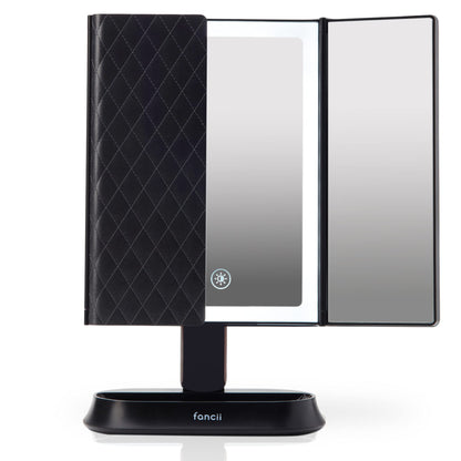 Fancii cosmetic mirror with natural LED light - illuminated makeup mirror with 5x and 7x magnification mirrors - dimmable lights, touch illumination, tabletop mirror - Sora (Black)