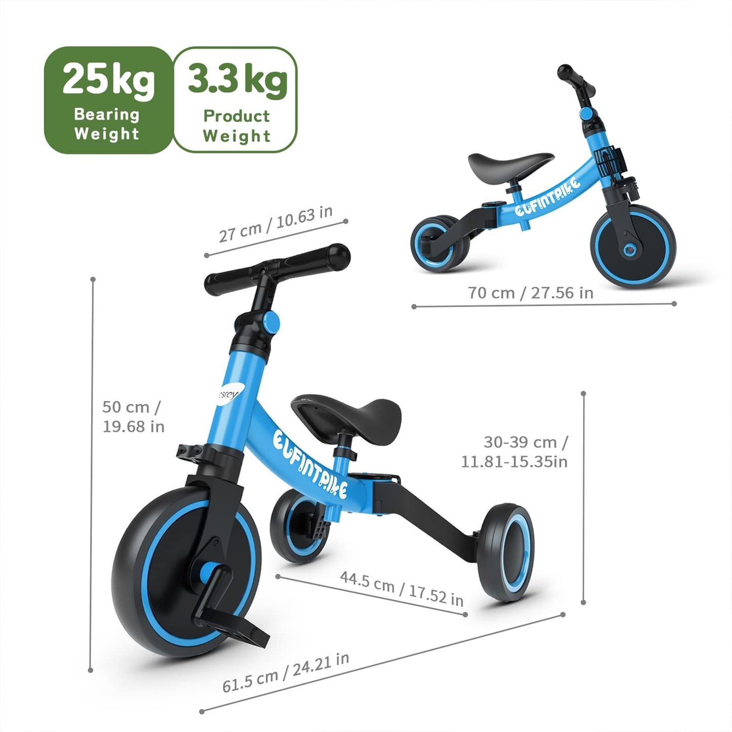besrey 3 in 1 balance bike tricycle for kids aged 1 to 4 years old (blue)