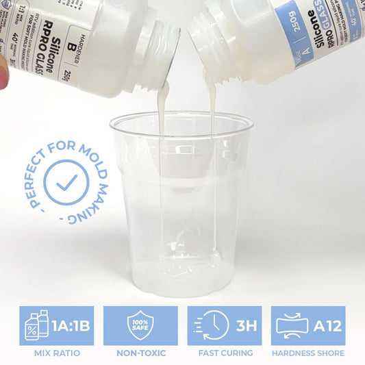 Liquid silicone rubber 1:1 R PRO GLASS, soft molding silicone, non-toxic and safe duplicating silicone for making silicone molds. Ideal for DIY resin molds, silicone molds. (1 kg)