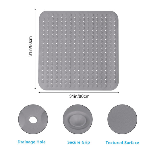 Non-slip shower mat 80x80, non-slip shower mat with suction cups, anti-slip shower mat, PVC shower mat non-slip (gray)