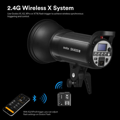 GODOX SK400II-V 400Ws 5600K Bowens Mount Photo Studio Strobe Light, Built-in 2.4G Wireless X System with LED modeling lamp Photography Flash