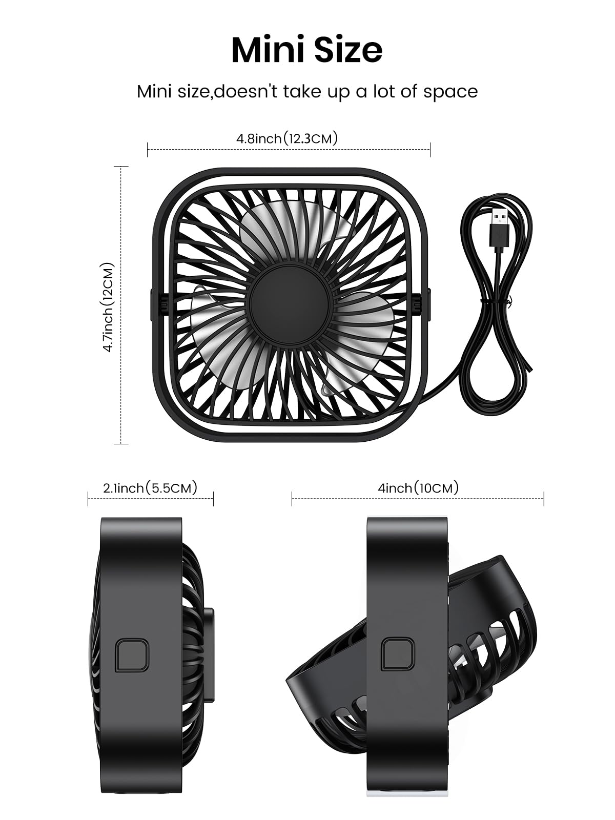TOPK USB Fan 2 Pack Mini Desk Fans Quiet Operation, USB Powered Desk Fan, 3 Speeds and 360° Rotatable Head for Home Office Bedroom Desk Desktop
