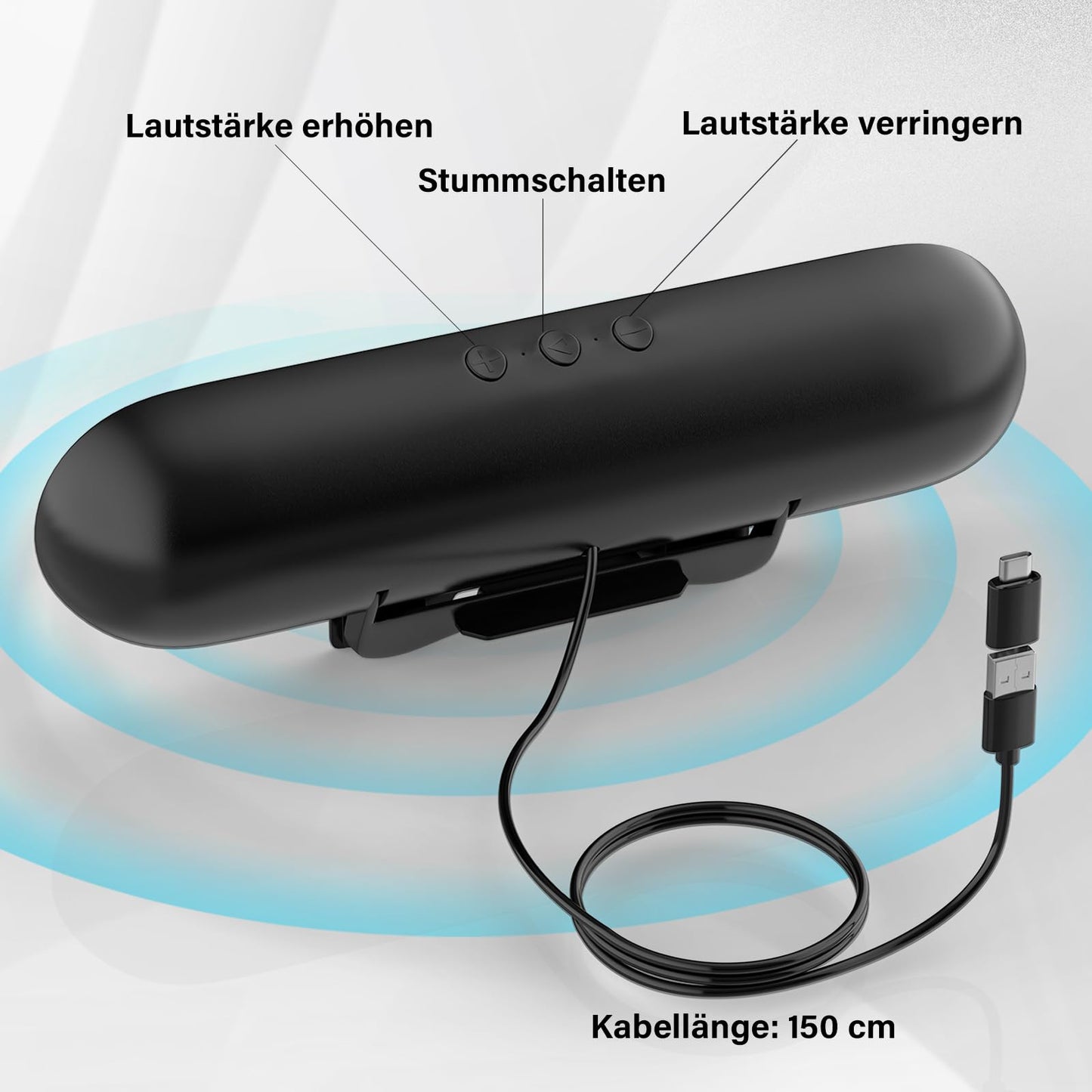 ADELGO PC speakers USB, portable computer speakers for desktop, laptop, mini soundbar speakers with clip-on design for monitor, plug and play