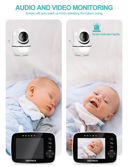 OBVHNUA baby monitor with camera 3.5 inch video baby monitor with LCD screen 355°/120° PTZ ECO mode night vision two-way communication temperature monitoring alarm lullaby