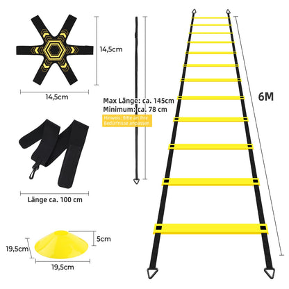 Yissvic Soccer Training Gear Coordination ladder Soccer Gifts Boys with Kick Trainer 6m Training Set 10 Cones Soccer 4 Ground Stakes Yellow