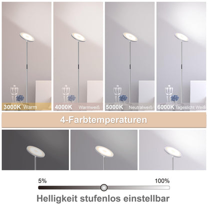 Anten LED floor lamp 30W, dimmable with 4 color temperatures, industrial standing lamp with touch & remote control, suitable for living room, bedroom, gray.