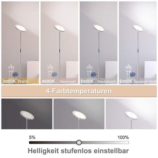 Anten LED floor lamp 30W, dimmable with 4 color temperatures, industrial standing lamp with touch & remote control, suitable for living room, bedroom, gray.