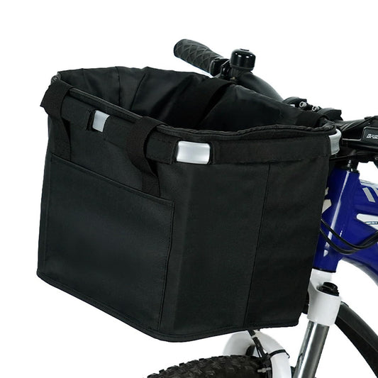 Pynhoklm Foldable Waterproof Bike Basket. Removable handlebar basket for small items, perfect for commuting, outdoor activities, and shopping. Comes with bike accessories.