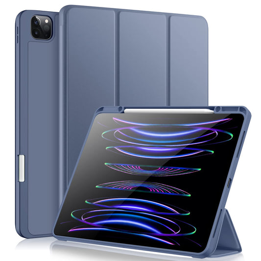 Vobafe case compatible with iPad Pro 12.9 6/5/4/3 generation, TPU flexible back with pencil holder for iPad Pro 12.9 2022/2021/2020/2018, supports Pencil 2 charging, blue gray.