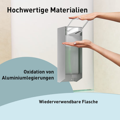 HOUSEHOLD WORLD Euro dispenser, soap dispenser wall mount, soap dispenser with elbow press for disinfectants and hand soaps, white soap dispenser, aluminum, 500 ml.