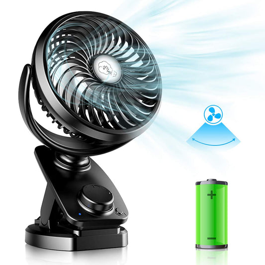Upgraded mini USB clip fan with 5000mAh 2 in 1 table fan clip fan, auto-oscillating, quiet, stepless speed USB rechargeable portable fan for office camping Ø14.5cm