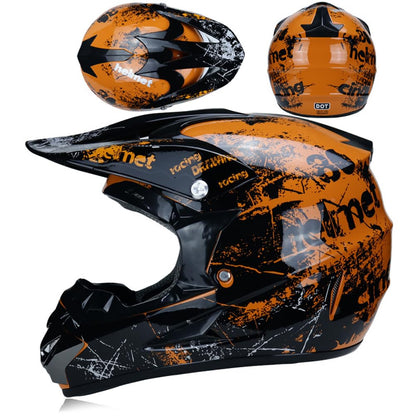 UIGJIOG Motorcycle Helmet, Motocross Helmet, Kids Helmet, Helmets Kids Cross Helmet, Road Helmet with Gloves Mask Goggles, ATV Helmet, Orange, S (52~53cm)