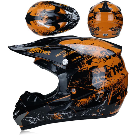 UIGJIOG Motorcycle Helmet, Motocross Helmet, Kids Helmet, Helmets Kids Cross Helmet, Road Helmet with Gloves Mask Goggles, ATV Helmet, Orange, S (52~53cm)