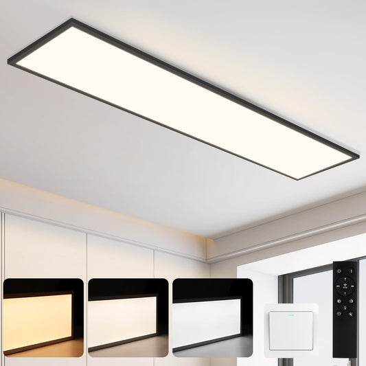 CBJKTX LED panel black ceiling light dimmable - ceiling lamp 120x30CM long with remote control 48W kitchen lamp flat office lamp modern ceiling panel daylight lamp rectangular for kitchen living room office