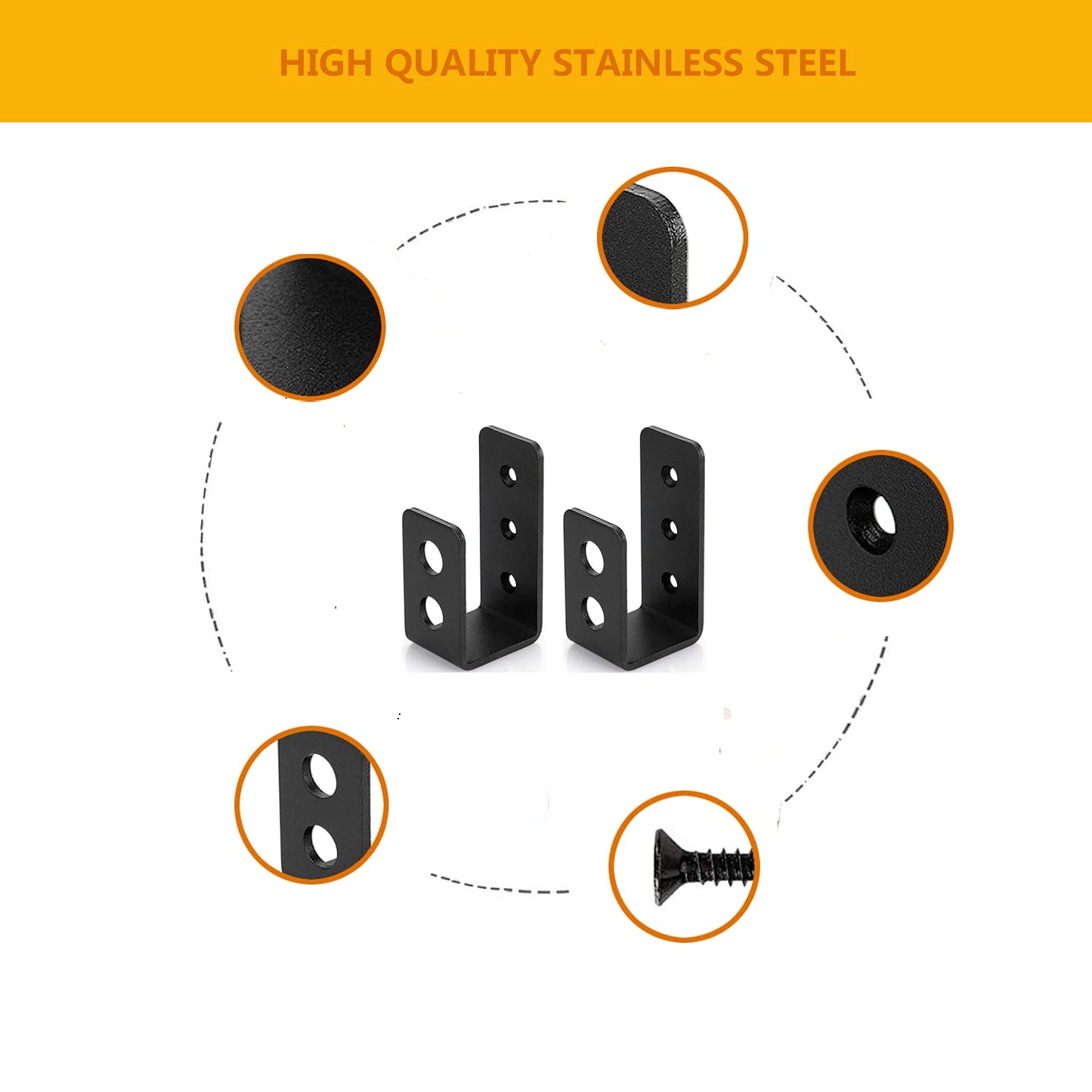 VANROUG 2 x 4 door barricade brackets, 2 pieces, durable steel bar, security door lock holder, for 2 x 4 wood, security U-clamp as door reinforcement.