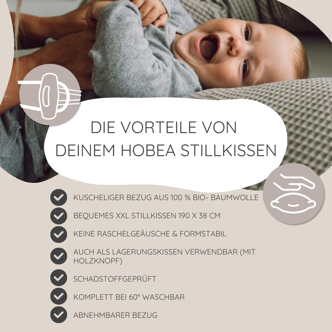 HOBEA-Germany nursing pillow 190 cm x 76 cm XXL support pillow pregnancy pillow for baby and adults side sleeper pillow nursing pillow with cover made of organic cotton (forest)
