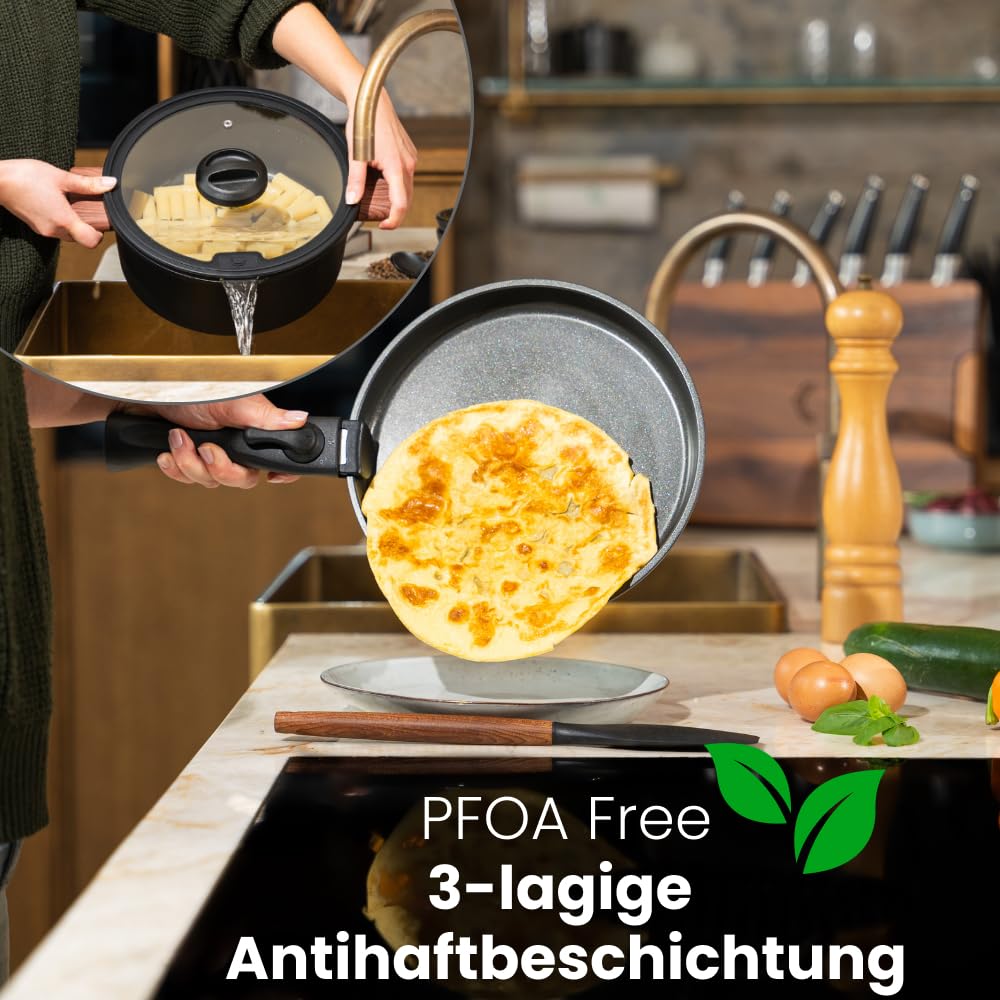 CookingTotem® Luxury Induction Cookware Set - Stackable set with ceramic non-stick coating, removable handle, oven safe, pot set, pots & pans set, PFAS-free, coated cookware.