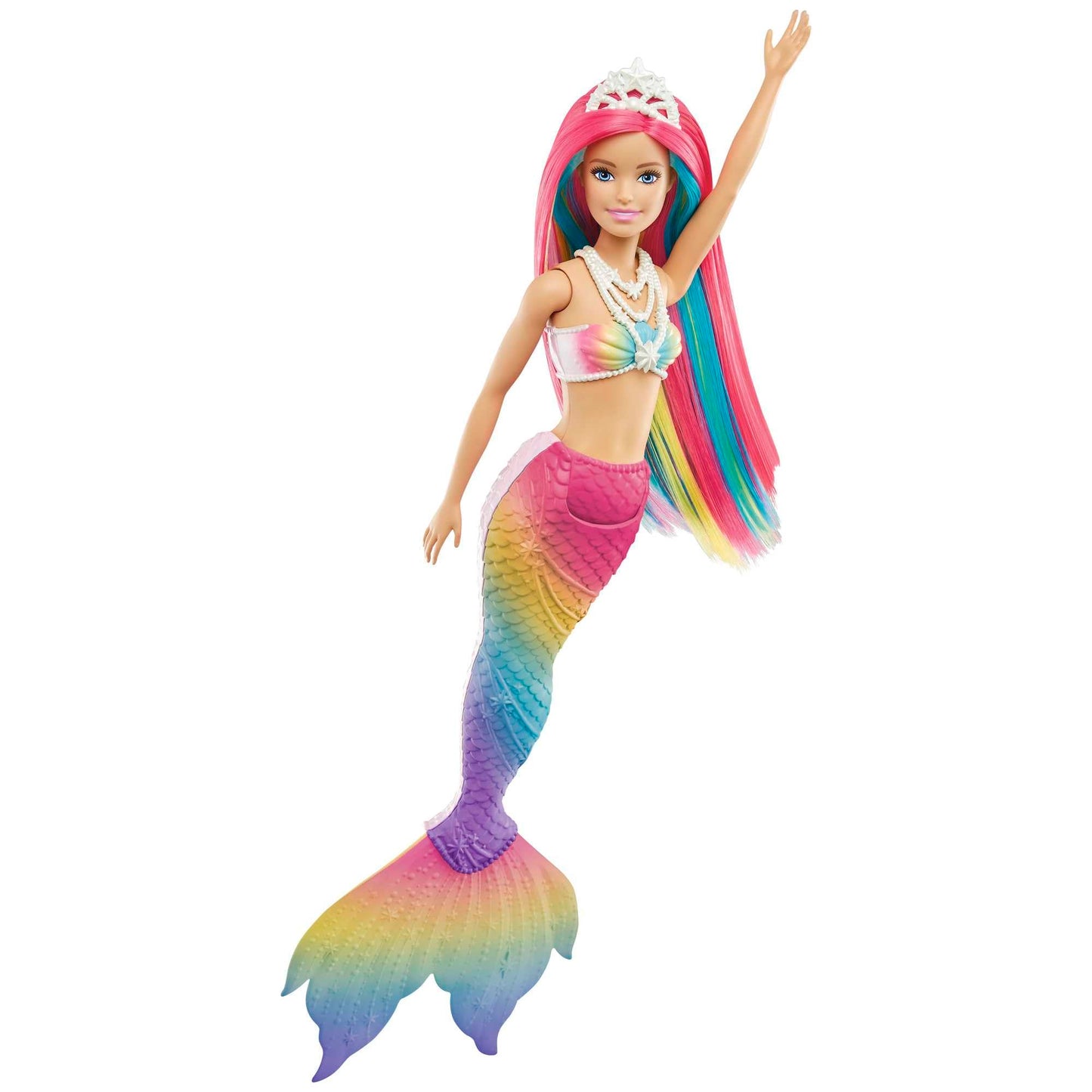 Barbie Dreamtopia Rainbow Magic Mermaid doll with rainbow hair, color-changing features activated by water, toy for ages 3 and up, great gift for girls, GTF89