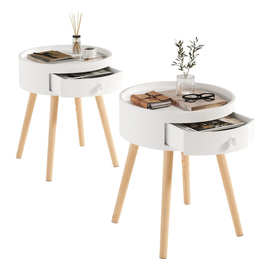 WOLTU Set of 2 Nightstands Bedside Tables Nightstands Side Table, with Drawer, with Legs, Wood, MDF, White, TS111ws-2