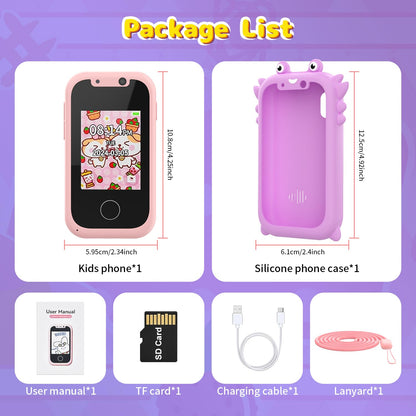 Ashfly Children's Mobile Phone, 2.4" Kids Smartphone with Touchscreen, 1080 HD Dual Camera, SD Card, 13 Games, Unicorn Gifts Toy for Kids aged 3-10, Purple.