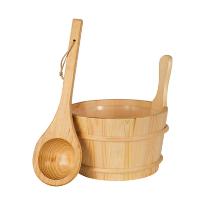 SUNNYDEALS classic sauna accessory set | Sauna set of 3 pieces made of natural wood | Sauna bucket & plastic insert 4l | Sauna ladle
