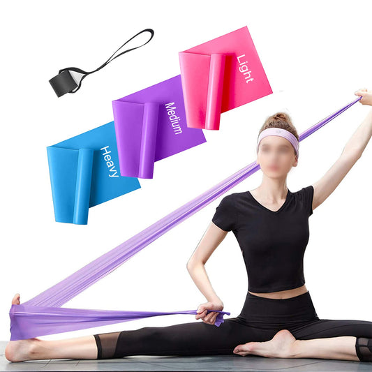 Set of 3 fitness bands resistance bands elastic stretching exercise bands for yoga, strength training, muscle building, and Pilates fitness band class.