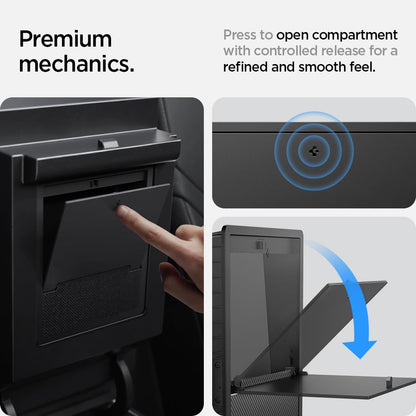 Spigen Tesla Model Y (~2024) and Model 3 (2021-2023) One-Touch Hidden Storage Box (Carbon Edition) Designed for Tesla Model Y and 3 center console organizer armrest.