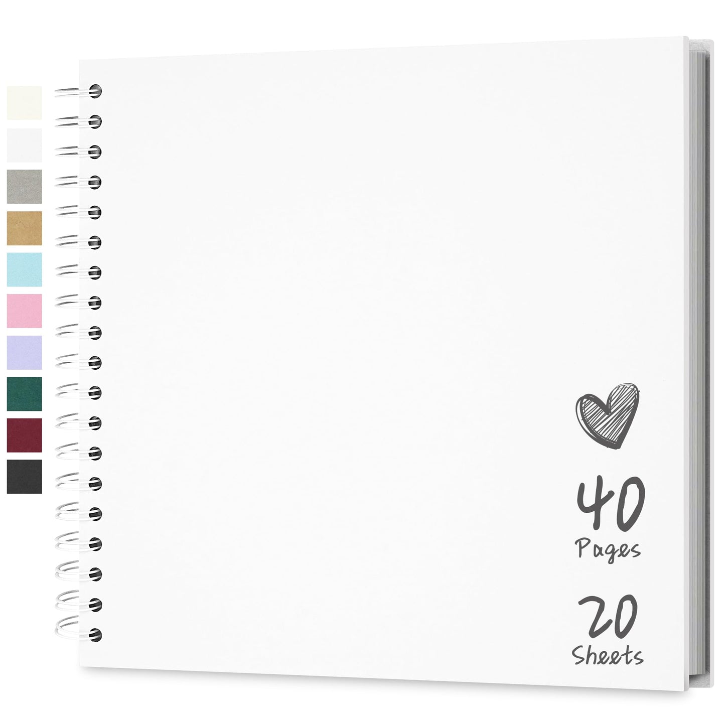 Hiwhy Photo Album Scrapbook 25.5x25.5 cm 40 Pages DIY Scrapbook Hard Kraft Paper Baby Memory Book Family Birthday Wedding Anniversary Scrapbook, White