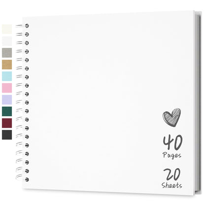 Hiwhy Photo Album Scrapbook 25.5x25.5 cm 40 Pages DIY Scrapbook Hard Kraft Paper Baby Memory Book Family Birthday Wedding Anniversary Scrapbook, White