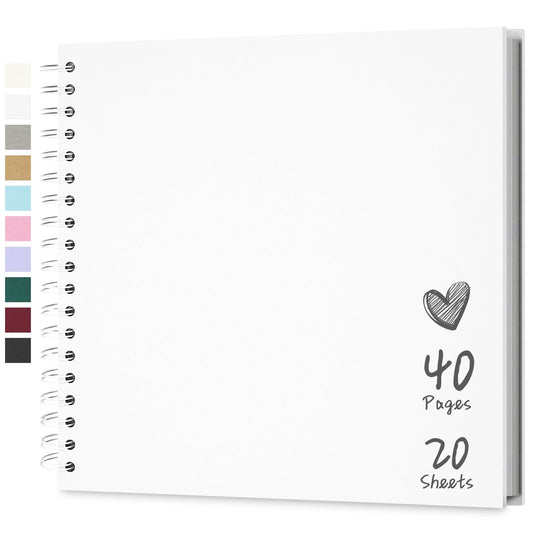 Hiwhy Photo Album Scrapbook 25.5x25.5 cm 40 Pages DIY Scrapbook Hard Kraft Paper Baby Memory Book Family Birthday Wedding Anniversary Scrapbook, White