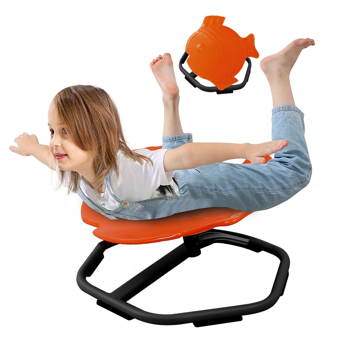 E-Solem Carousel Autism Kids Spinning Chair, Sensory Spinning Chair Training Physical Coordination and Balance, Balance Chair for Kids, Non-Slip Metal Base (Orange)