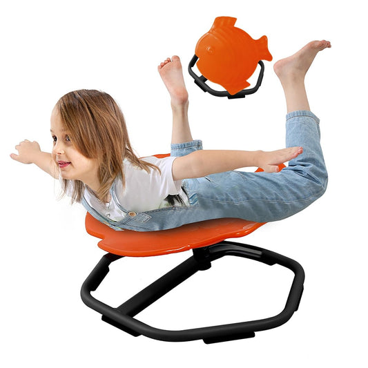 E-Solem Carousel Autism Kids Spinning Chair, Sensory Spinning Chair Training Physical Coordination and Balance, Balance Chair for Kids, Non-Slip Metal Base (Orange)