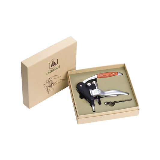 LAGUIOLE - Corkscrew with zipper lever - Aluminum and wood - With spare twist - Gift box
