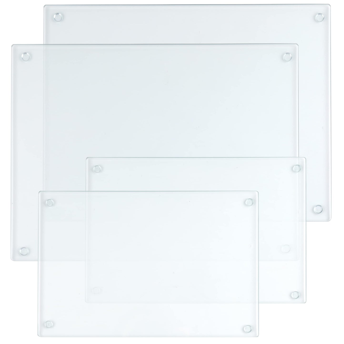 Hacaroa 4-Piece Tempered Glass Cutting Board Set with Rubber Feet, Rectangular Non-Slip Cutting Board, Durable Clear Glass Tray for Kitchen Countertop, Table, 2 Sizes