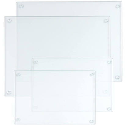 Hacaroa 4-Piece Tempered Glass Cutting Board Set with Rubber Feet, Rectangular Non-Slip Cutting Board, Durable Clear Glass Tray for Kitchen Countertop, Table, 2 Sizes