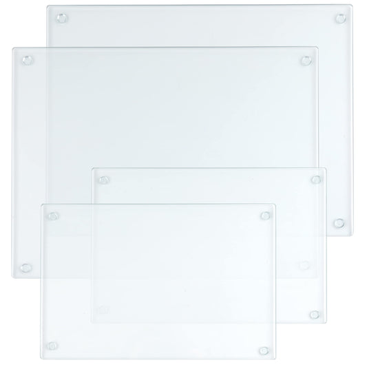 Hacaroa 4-Piece Tempered Glass Cutting Board Set with Rubber Feet, Rectangular Non-Slip Cutting Board, Durable Clear Glass Tray for Kitchen Countertop, Table, 2 Sizes