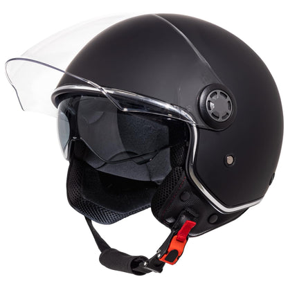VINZ Pavia Jet Helmet with Dual Visor | Scooter Helmet Fashion Helmet | Available in sizes XS-XXL | Motorcycle Helmet with Sun Visor | ECE 22.06 Certified - Matte Black