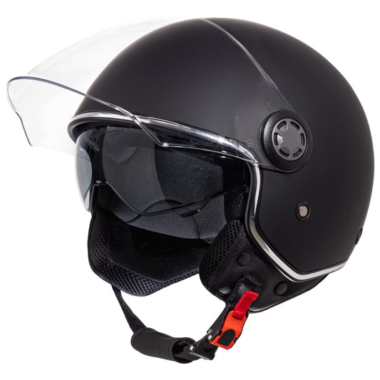VINZ Pavia Jet Helmet with Dual Visor | Scooter Helmet Fashion Helmet | Available in sizes XS-XXL | Motorcycle Helmet with Sun Visor | ECE 22.06 Certified - Matte Black