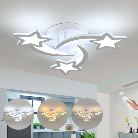 Lovely dimmable LED ceiling light with remote control, 30W modern star design ceiling lamp, white starry sky light ceiling lighting for children's room bedroom dining room.